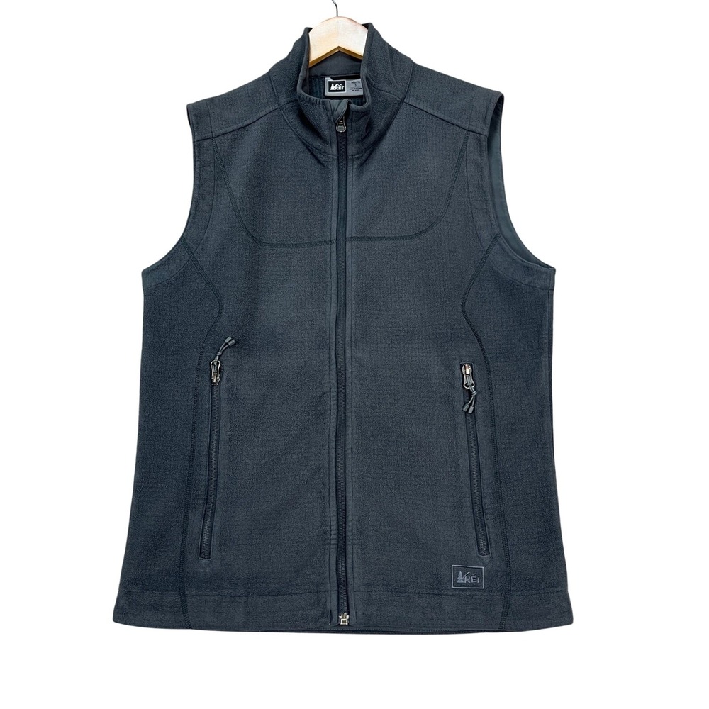 REI Vest Mens Small Gray Full Zip‎ Sleeveless Performance Hiking Layering Fleece